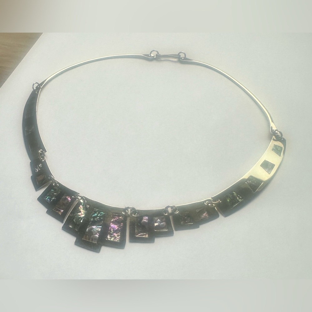 Vintage Abalone Taxco Mexican Alpaca Necklace (N140) - Picture 7 of 12